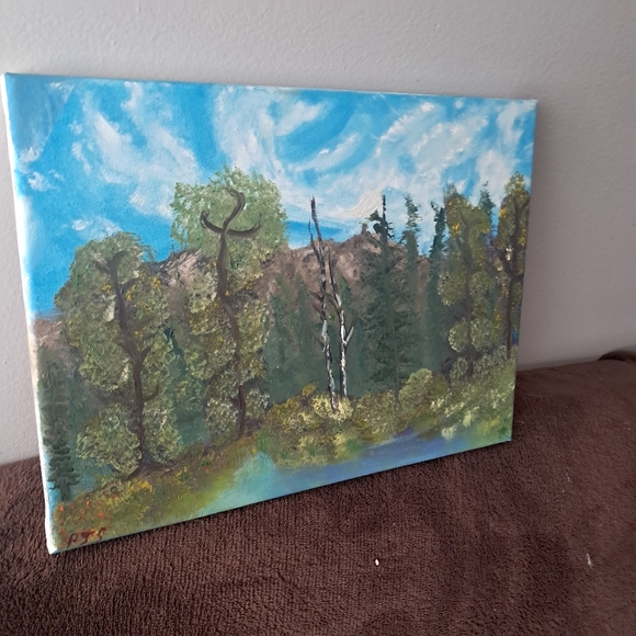 Bob Ross Inspired Hand Painted Canvas Oil Paint Landscape - Picture 3 of 5